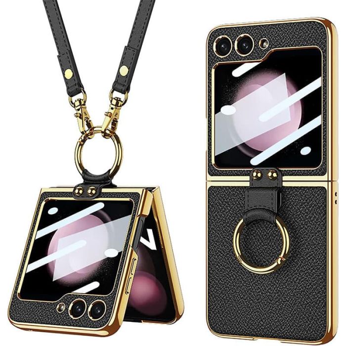 Шкіряний чохол GKK with ring and strap для Samsung Galaxy Z Flip5