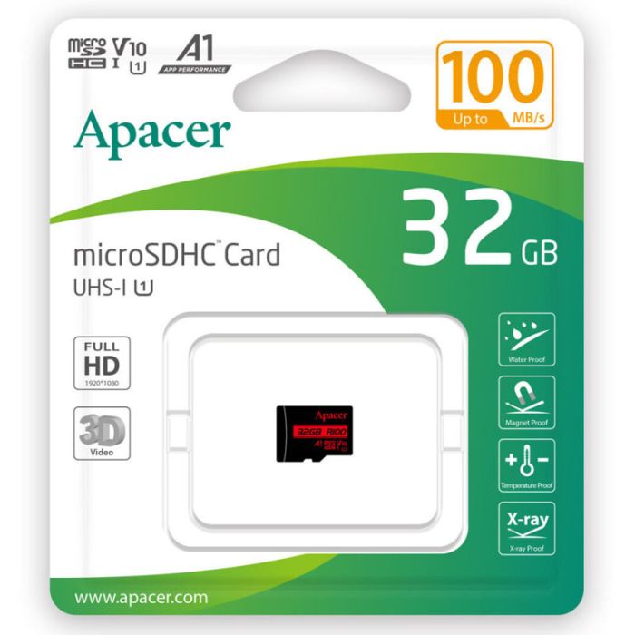 Карта пам'яті Apacer microSDHC (UHS-1) 32Gb class 10 V10 A1 R100MB/s (без адаптера)