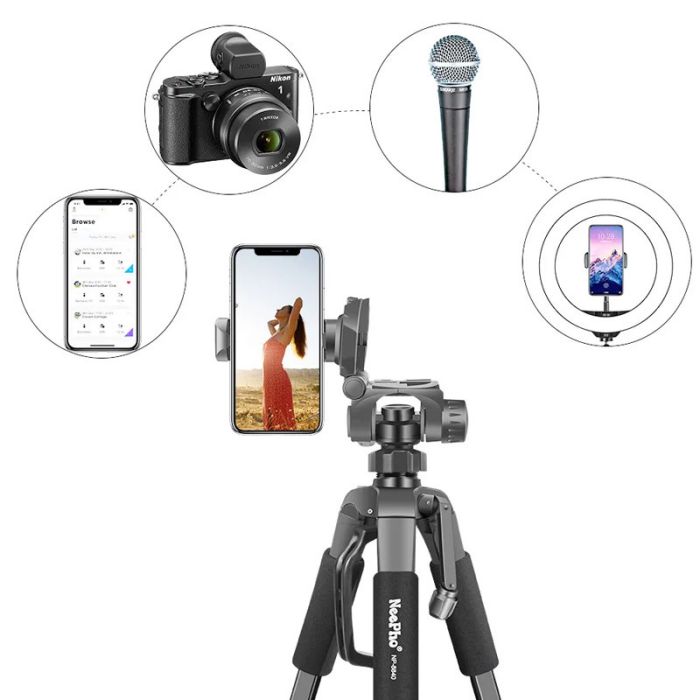 Штатив NeePho NP-8840 для зйомки 66-170см з розборним тримачем в чохлі