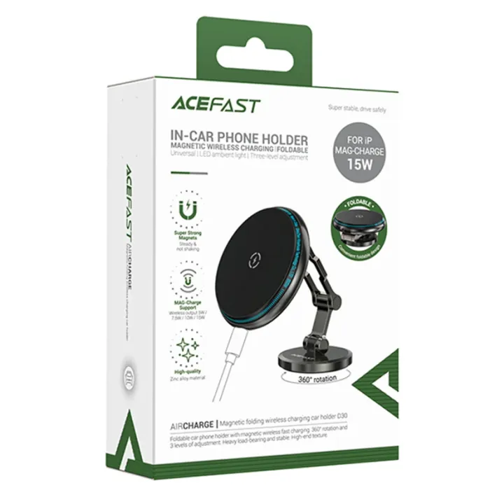 Автотримач з БЗП Acefast D30 Magnetic Wireless Charging