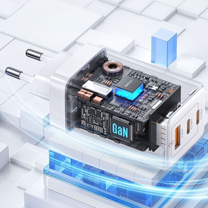 МЗП Usams US-CC180 65W ACC 3 Ports GaN Sandru series