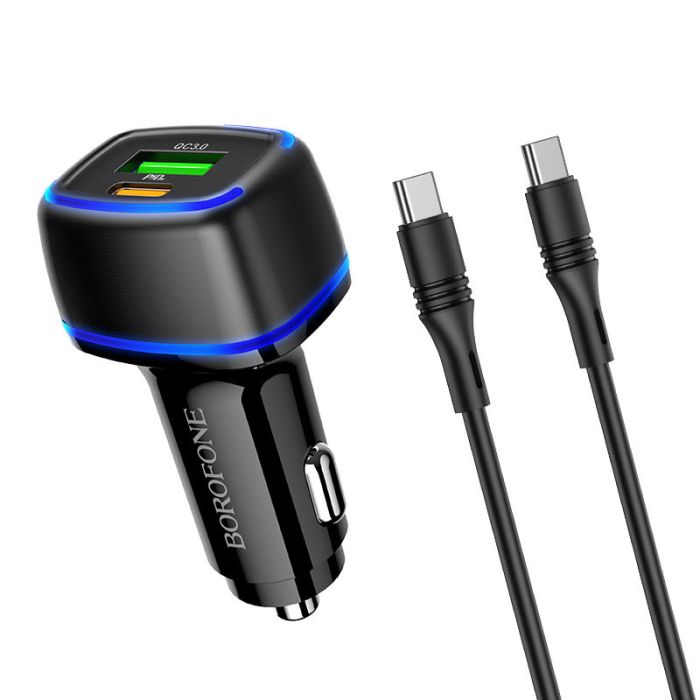 АЗП Borofone BZ14A PD20W+QC3.0 (1Type-C/1USB/3A) + Type-C to Type-C