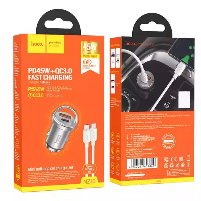 АЗП Hoco NZ10 Handy PD45W+QC3.0 + Type-C to Type-C
